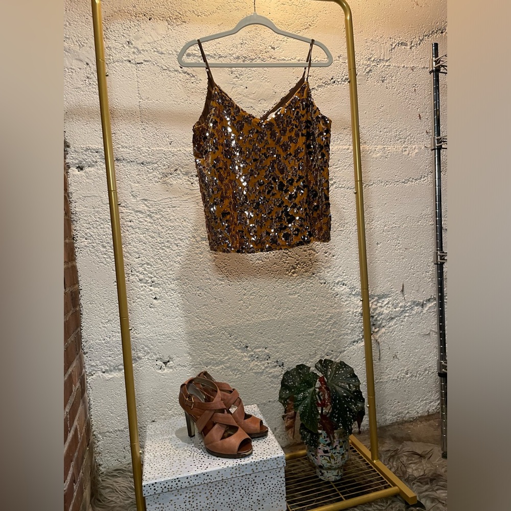 Anthropologie brand gold velvet and sequin cami size S